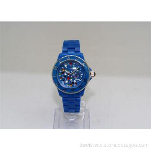 Blue Plastic Time Ladies ICE Watches silicone With diamond